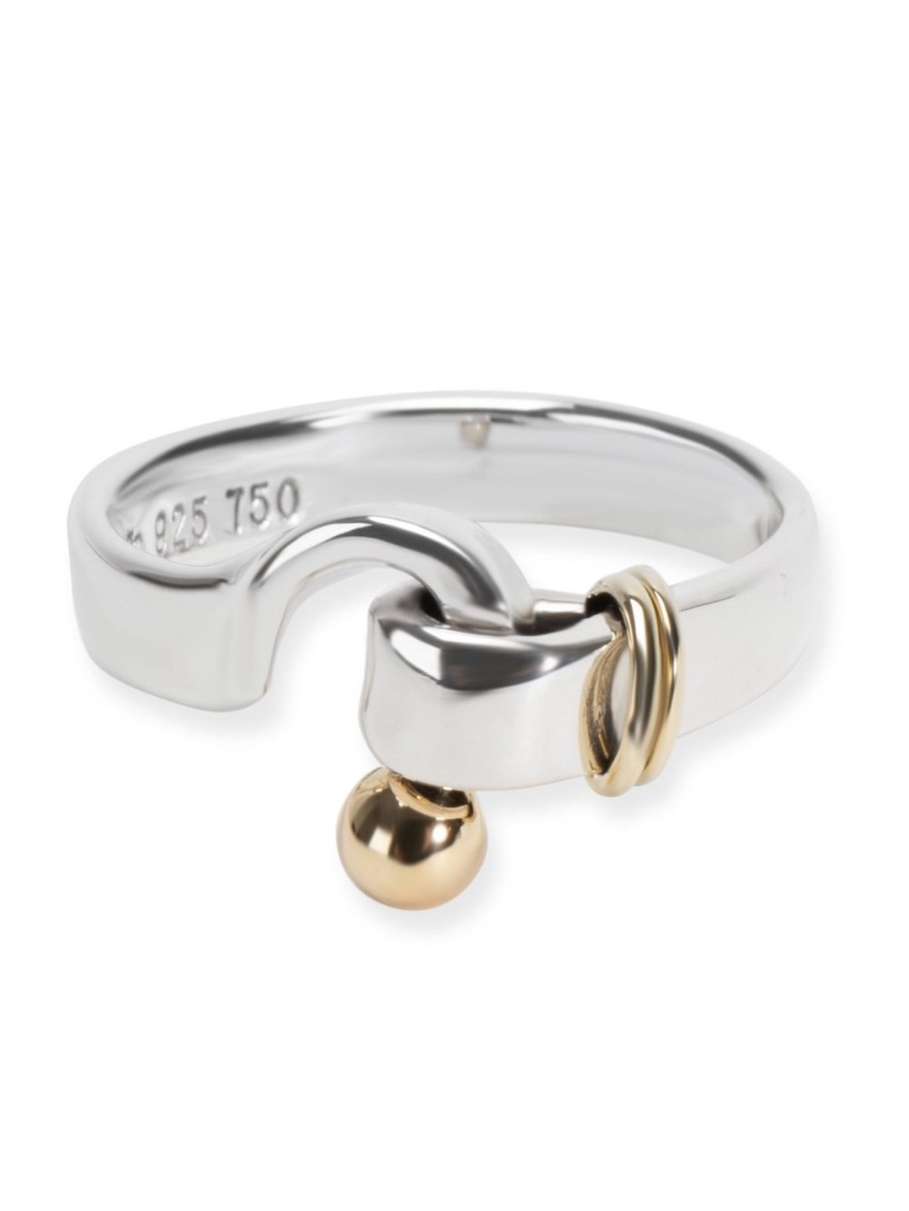 Tiffany & Co. Silver & 18K Yellow Gold  Knot Hook and Eye Ring, Size 5.5